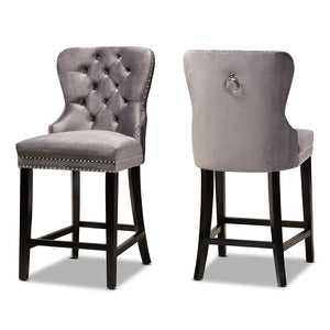 Baxton Studio Howell Modern Transitional Grey Velvet Upholstered And Dark Brown Finished Wood 2-Piece Counter Stool Set