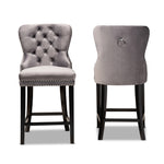 Load image into Gallery viewer, Baxton Studio Howell Modern Transitional Grey Velvet Upholstered And Dark Brown Finished Wood 2-Piece Counter Stool Set
