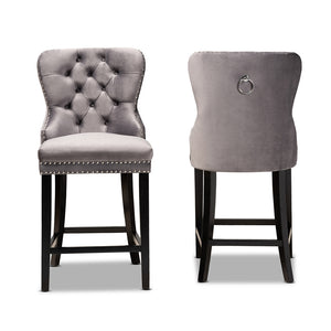 Baxton Studio Howell Modern Transitional Grey Velvet Upholstered And Dark Brown Finished Wood 2-Piece Counter Stool Set