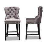 Load image into Gallery viewer, Baxton Studio Howell Modern Transitional Grey Velvet Upholstered And Dark Brown Finished Wood 2-Piece Counter Stool Set
