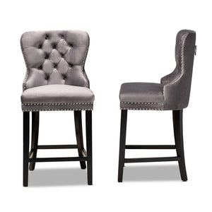 Baxton Studio Howell Modern Transitional Grey Velvet Upholstered And Dark Brown Finished Wood 2-Piece Counter Stool Set