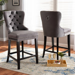 Load image into Gallery viewer, Baxton Studio Howell Modern Transitional Grey Velvet Upholstered And Dark Brown Finished Wood 2-Piece Counter Stool Set
