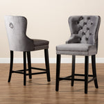 Load image into Gallery viewer, Baxton Studio Howell Modern Transitional Grey Velvet Upholstered And Dark Brown Finished Wood 2-Piece Counter Stool Set
