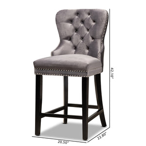 Baxton Studio Howell Modern Transitional Grey Velvet Upholstered And Dark Brown Finished Wood 2-Piece Counter Stool Set