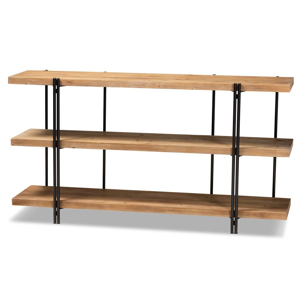 Baxton Studio Tarah Modern Rustic And Industrial Natural Brown Finished Wood And Black Finished Metal Console Table