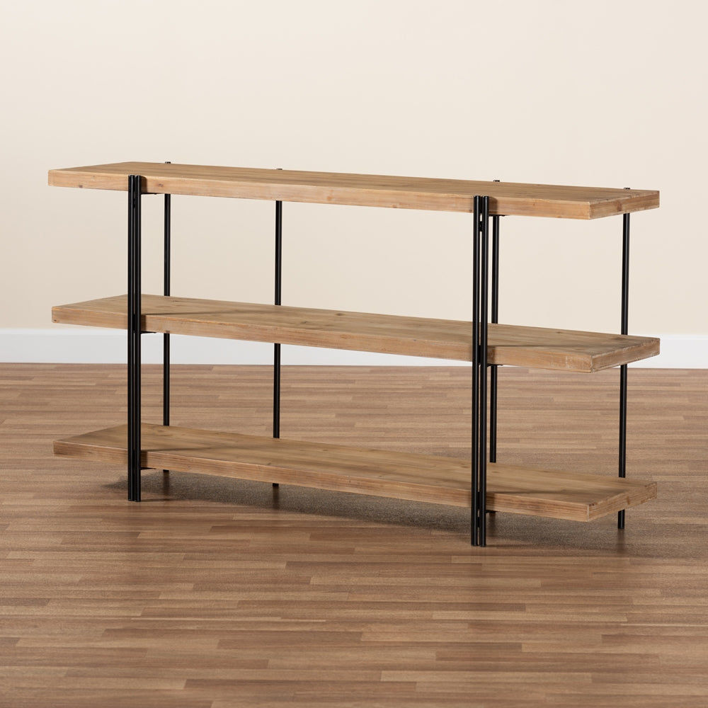 Baxton Studio Tarah Modern Rustic And Industrial Natural Brown Finished Wood And Black Finished Metal Console Table