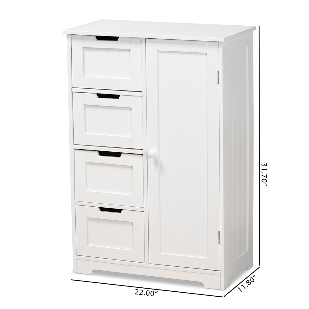 Baxton Studio Bauer Modern And Contemporary White Finished Wood 4-Drawer Bathroom Storage Cabinet