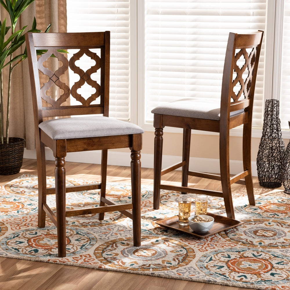 Baxton Studio Ramiro Modern And Contemporary Transitional Grey Fabric Upholstered And Walnut Brown Finished Wood 2-Piece Counter Stool Set