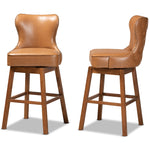 Load image into Gallery viewer, Baxton Studio Gradisca Modern And Contemporary Tan Faux Leather Upholstered And Walnut Brown Finished Wood 2-Piece Swivel Bar Stool Set
