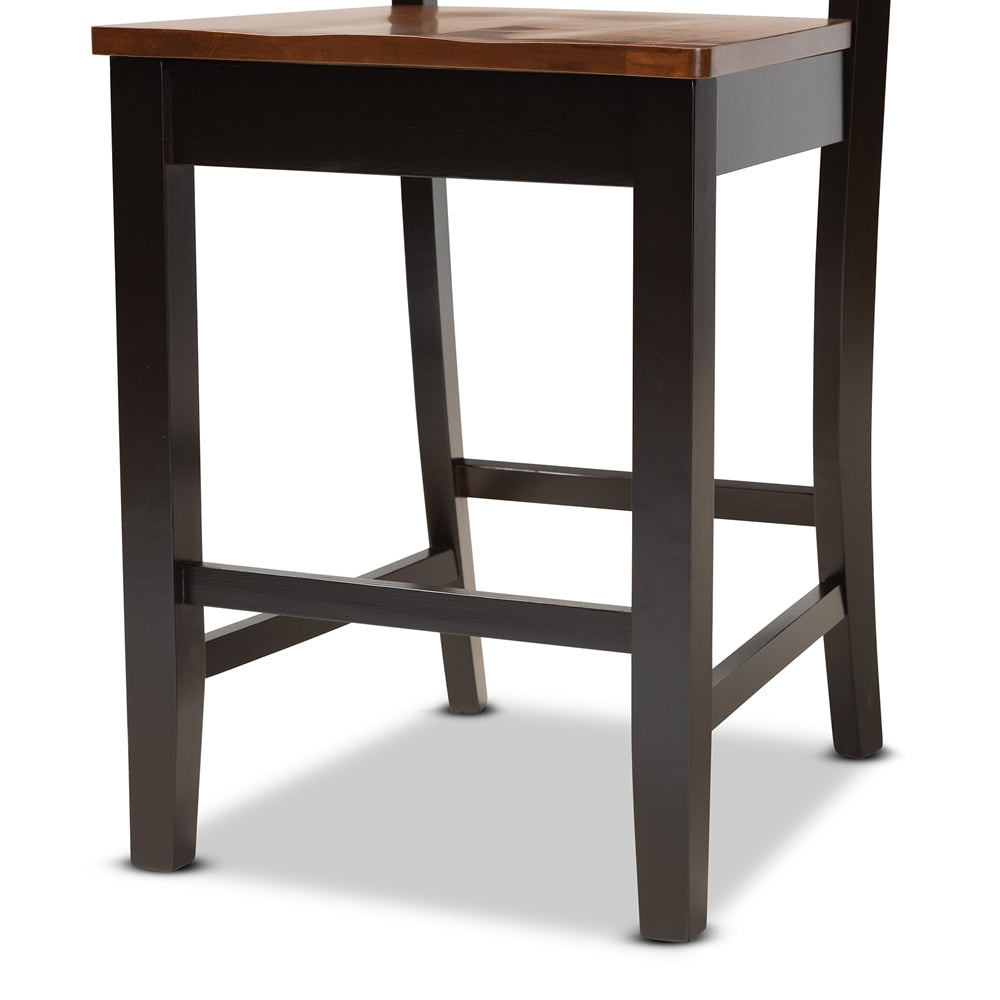 BAXTON STUDIO GERVAIS MODERN AND CONTEMPORARY TRANSITIONAL TWO-TONE DARK BROWN AND WALNUT BROWN FINISHED WOOD 2-PIECE COUNTER STOOL SET