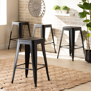 Baxton Studio Horton Modern And Contemporary Industrial Black Finished Metal 4-Piece Stackable Counter Stool Set