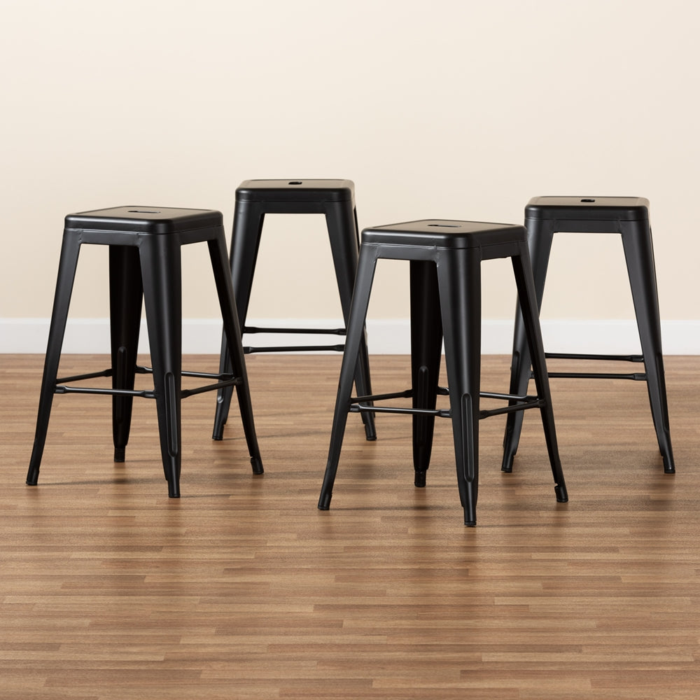 Baxton Studio Horton Modern And Contemporary Industrial Black Finished Metal 4-Piece Stackable Counter Stool Set