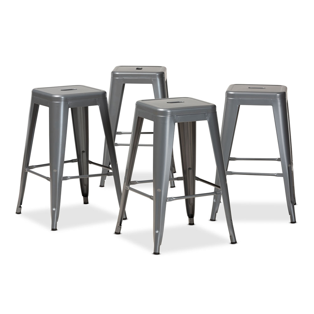 Baxton Studio Horton Modern And Contemporary Industrial Grey Finished Metal 4-Piece Stackable Counter Stool Set