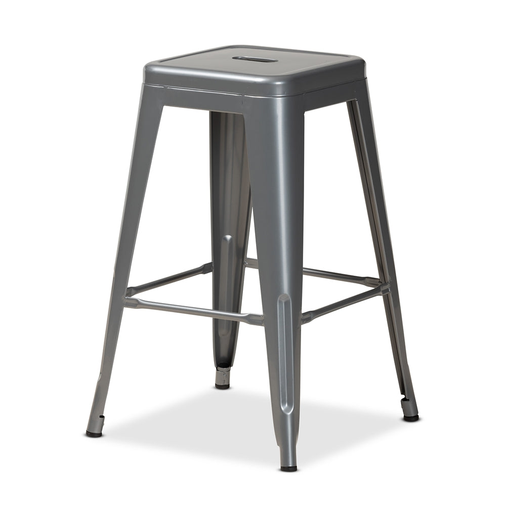 Baxton Studio Horton Modern And Contemporary Industrial Grey Finished Metal 4-Piece Stackable Counter Stool Set