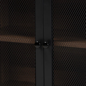 Baxton Studio Yuna Mid-Century Modern Transitional Natural Brown Finished Wood And Black Metal 2-Door Storage Cabinet