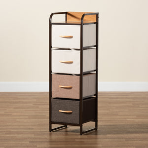 Baxton Studio Volkan Modern Multi-Colored Fabric Upholstered And Black Metal 4-Drawer Storage Cabinet