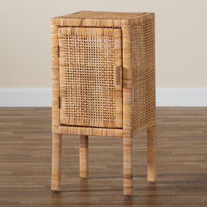 Baxton Studio Vivan Modern Bohemian Natural Brown Rattan 1-Door Nightstand