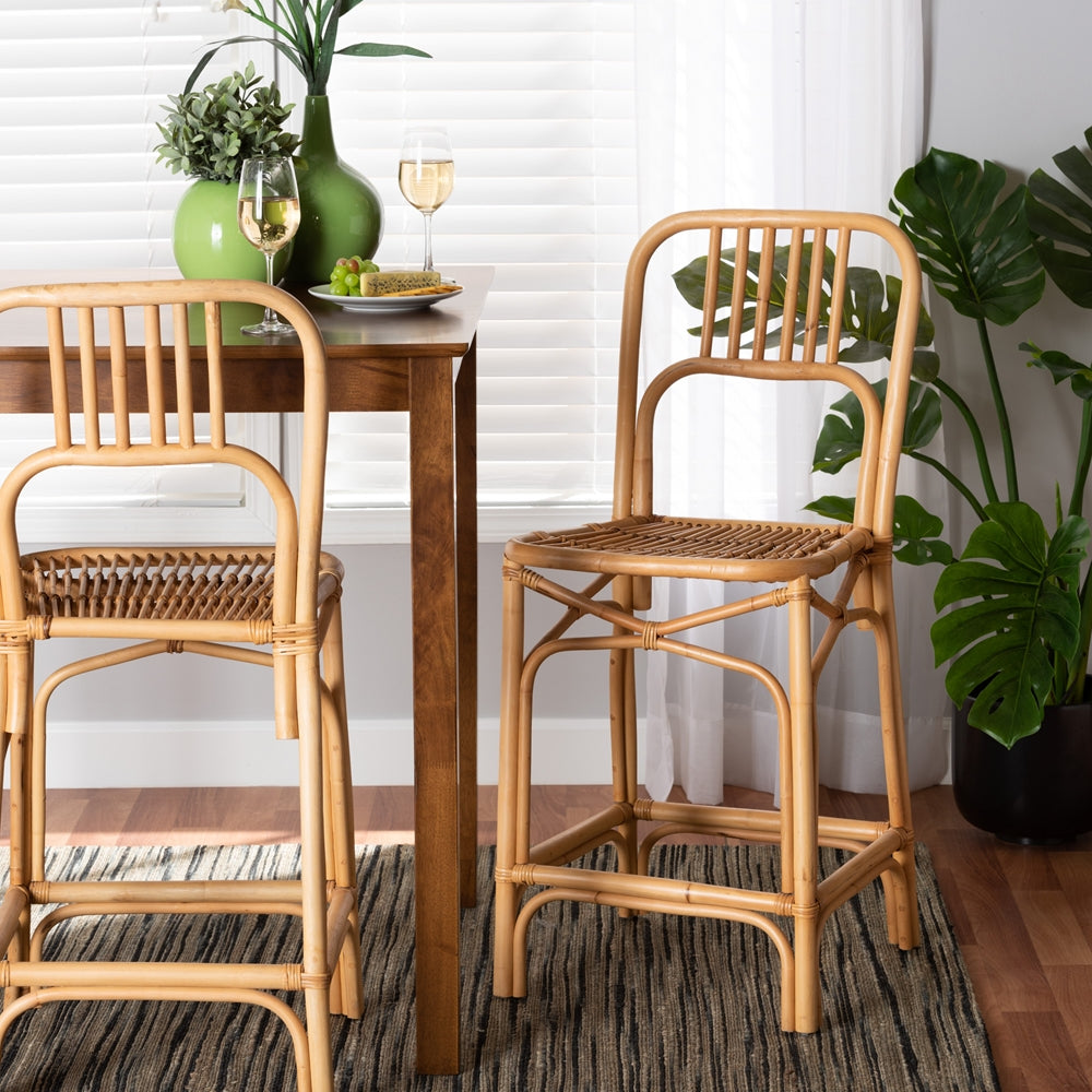 Baxton Studio Ivora Modern Bohemian Natural Brown Rattan Counter Stool