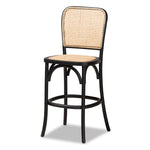 Load image into Gallery viewer, Baxton Studio Vance Mid-Century Modern Brown Woven Rattan And Black Wood Cane Counter Stool
