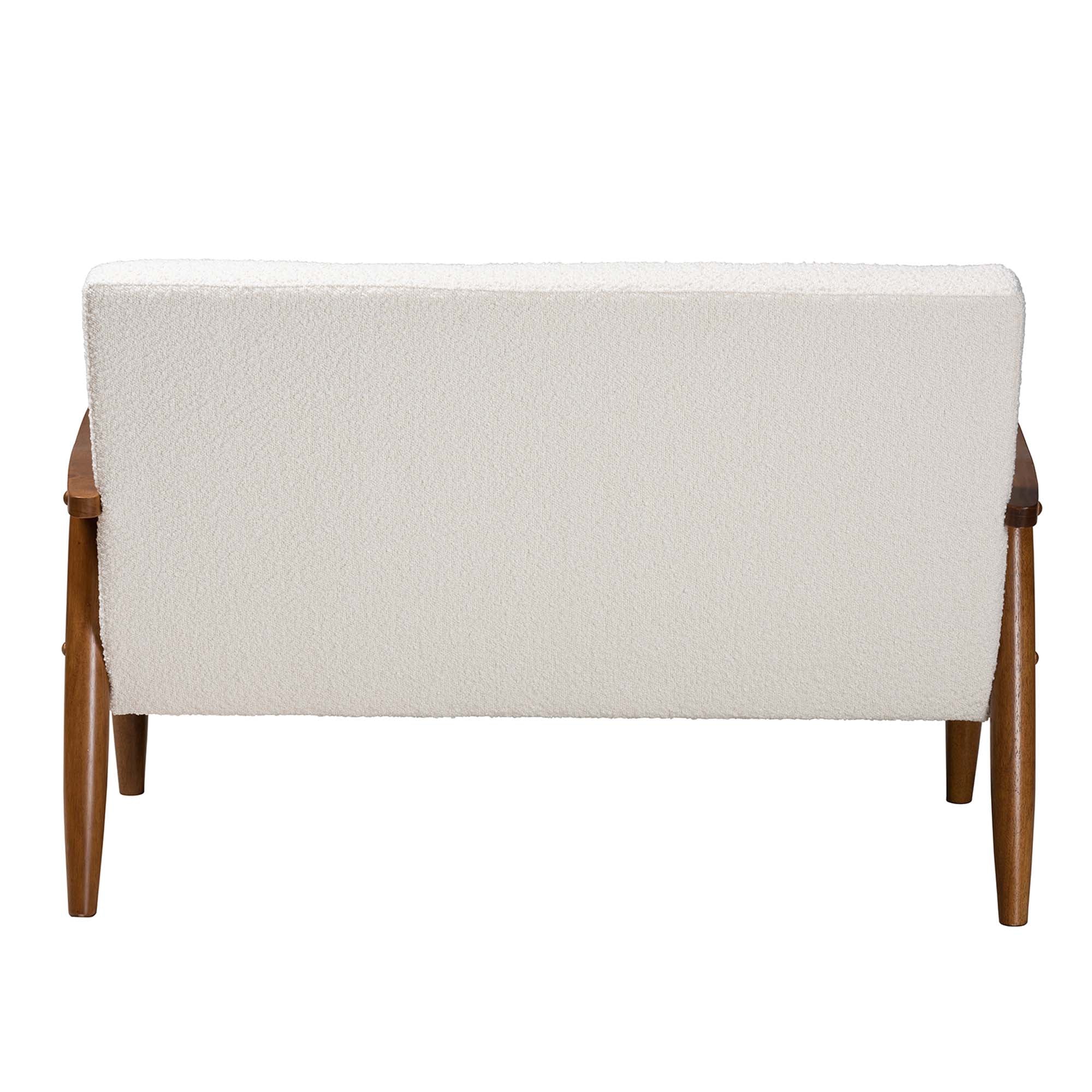 Baxton Studio Stratton Mid-Century Modern Cream Boucle Fabric And Walnut Brown Finished Wood Loveseat