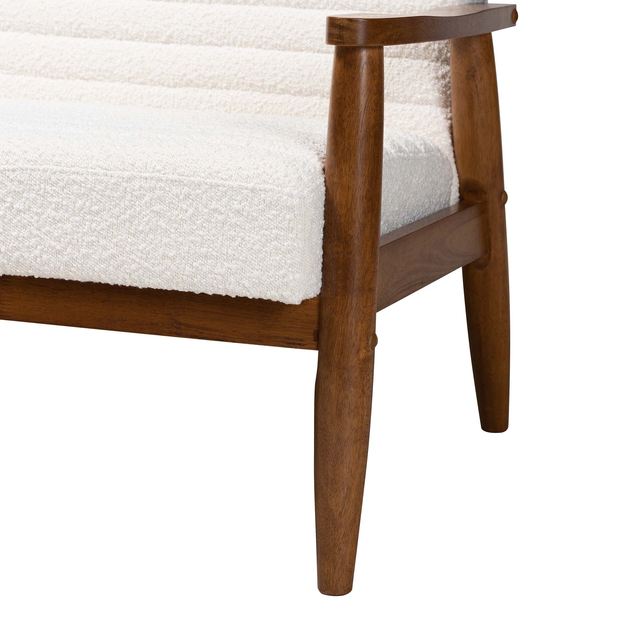 Baxton Studio Stratton Mid-Century Modern Cream Boucle Fabric And Walnut Brown Finished Wood Loveseat
