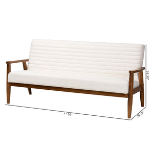 Baxton Studio Stratton Mid-Century Modern Cream Boucle Fabric And Walnut Brown Finished Wood Sofa
