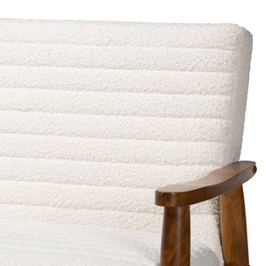 Baxton Studio Stratton Mid-Century Modern Cream Boucle Fabric And Walnut Brown Finished Wood Sofa