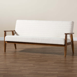 Baxton Studio Stratton Mid-Century Modern Cream Boucle Fabric And Walnut Brown Finished Wood Sofa