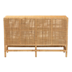 Baxton Studio Vivan Modern Bohemian Natural Brown Rattan And Mahogany Wood Storage Cabinet