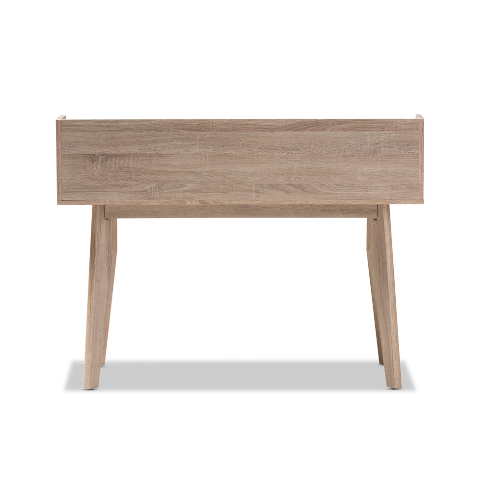 BAXTON STUDIO FELLA MID-CENTURY MODERN 4-DRAWER OAK AND GREY WOOD STUDY DESK