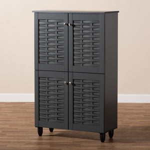 Baxton Studio Winda Modern And Contemporary Dark Gray 4-Door Wooden Entryway Shoe Storage Cabinet