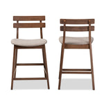 Load image into Gallery viewer, Baxton Studio Larine Modern And Contemporary Light Grey Fabric Upholstered Walnut Finished 2-Piece Wood Counter Stool Set
