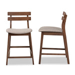 Load image into Gallery viewer, Baxton Studio Larine Modern And Contemporary Light Grey Fabric Upholstered Walnut Finished 2-Piece Wood Counter Stool Set
