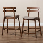 Load image into Gallery viewer, Baxton Studio Larine Modern And Contemporary Light Grey Fabric Upholstered Walnut Finished 2-Piece Wood Counter Stool Set
