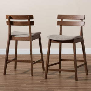 Baxton Studio Larine Modern And Contemporary Light Grey Fabric Upholstered Walnut Finished 2-Piece Wood Counter Stool Set