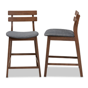Baxton Studio Larine Modern And Contemporary Dark Grey Fabric Upholstered Walnut Finished 2-Piece Wood Counter Stool Set