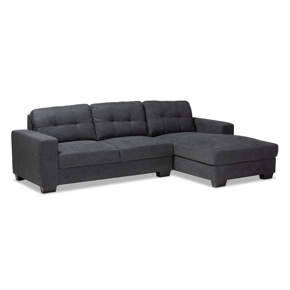 Baxton Studio Langley Modern and Contemporary Fabric Upholstered Sectional Sofa with Right Facing Chaise