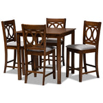 Load image into Gallery viewer, Baxton Studio Lenoir Modern And Contemporary Grey Fabric Upholstered Walnut Brown Finished 5-Piece Wood Pub Set

