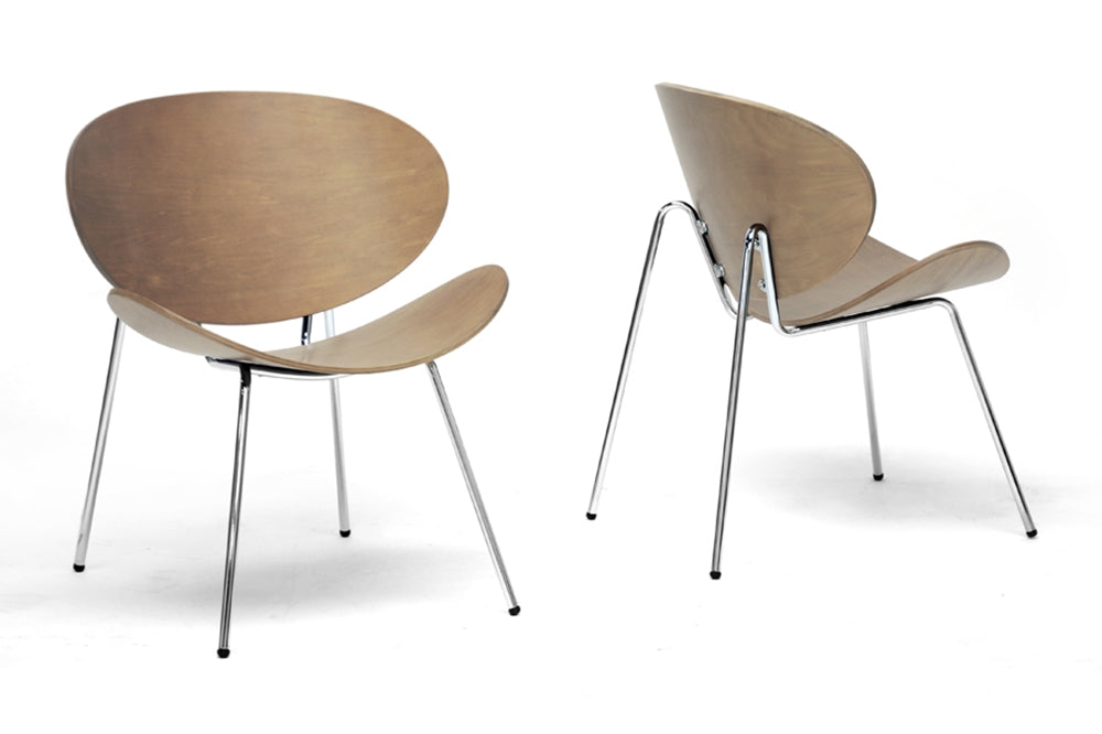 BAXTON STUDIO REAVES WALNUT EFFECT MID-CENTURY MODERN ACCENT CHAIR SET OF 2